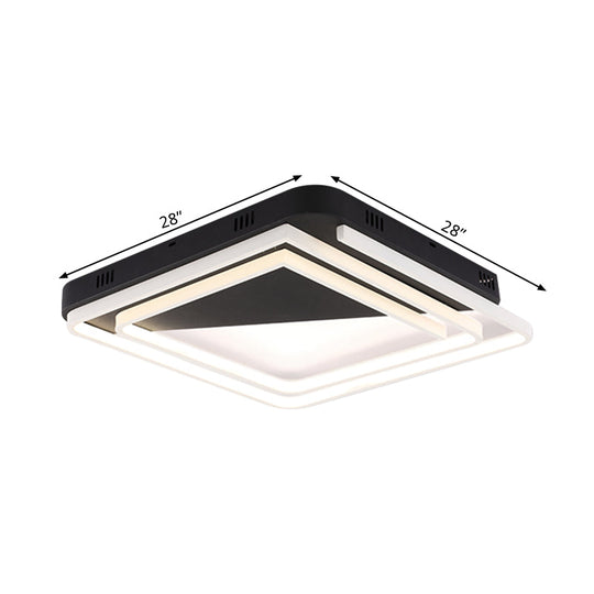 Modern Acrylic Square Ceiling Lamp Led Flush Mount Light - Black 18’/22’/28’ Wide In Warm/White