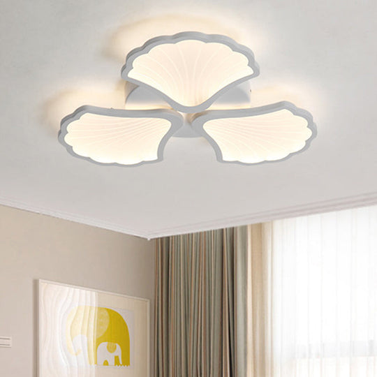3/5/9 - Light Led Flush Ceiling Light With Ginkgo Leaf Acrylic Shade - White Lighting Fixture In