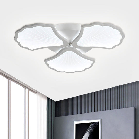 3/5/9 - Light Led Flush Ceiling Light With Ginkgo Leaf Acrylic Shade - White Lighting Fixture In