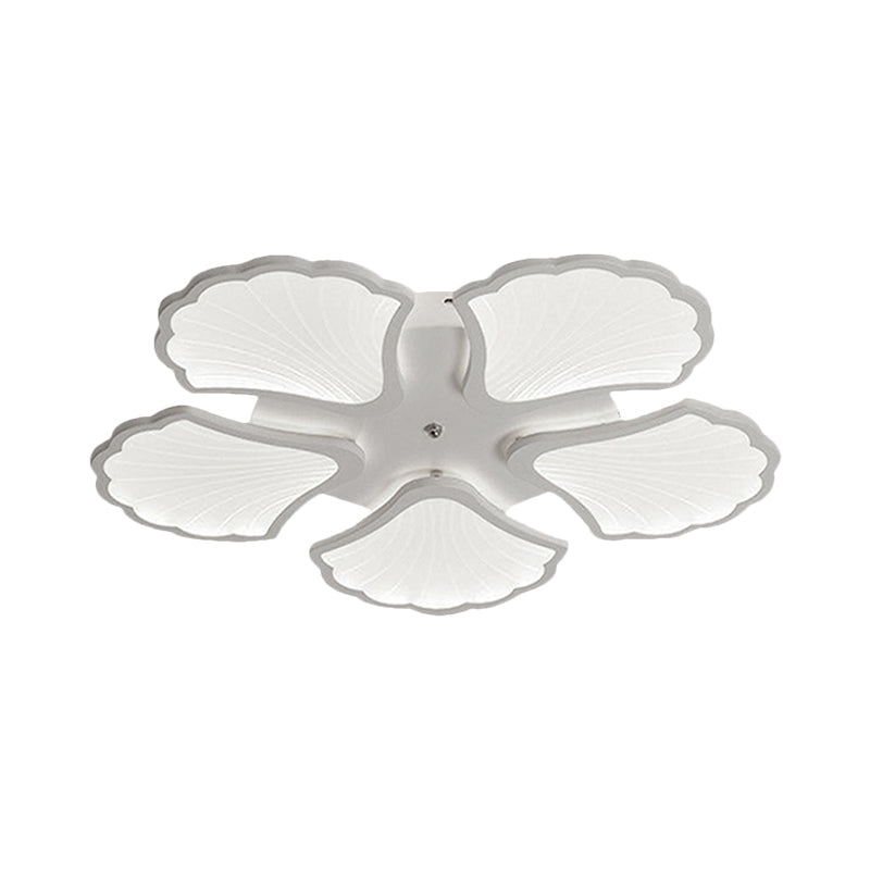 3/5/9 - Light Led Flush Ceiling Light With Ginkgo Leaf Acrylic Shade - White Lighting Fixture In