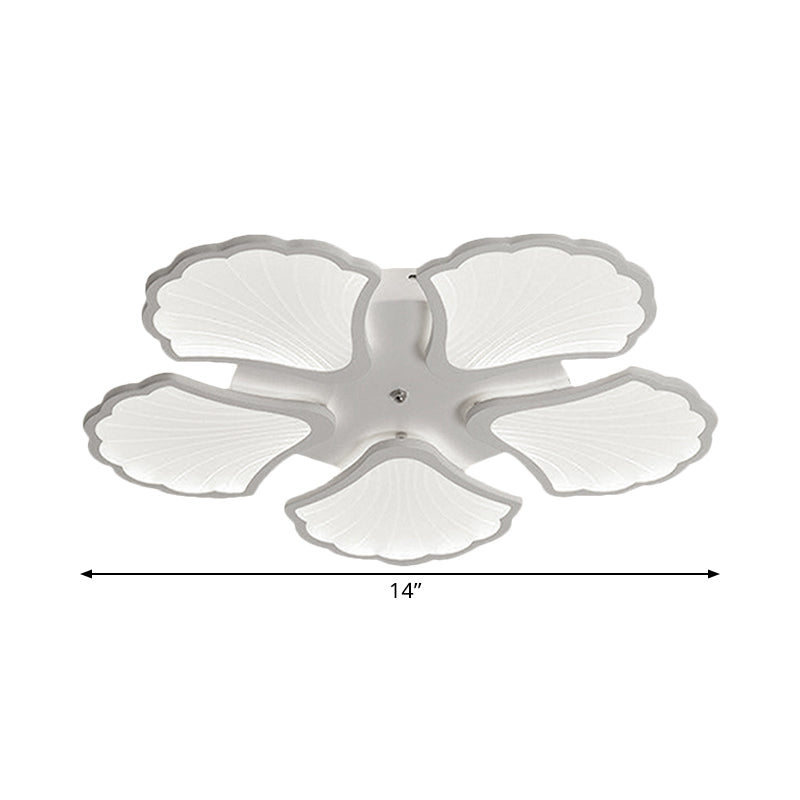 3/5/9 - Light Led Flush Ceiling Light With Ginkgo Leaf Acrylic Shade - White Lighting Fixture In