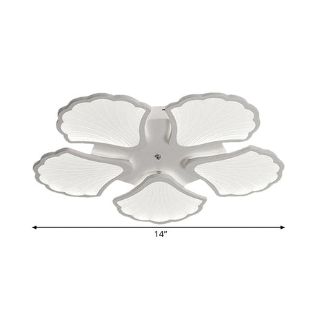 3/5/9-Light Led Flush Ceiling Light With Ginkgo Leaf Acrylic Shade - White Lighting Fixture In