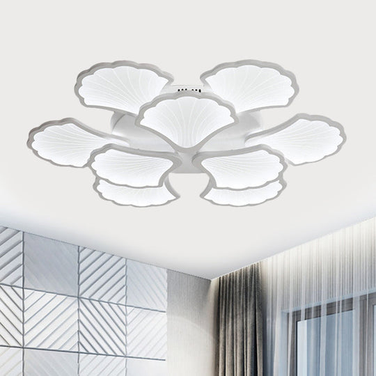 3/5/9 - Light Led Flush Ceiling Light With Ginkgo Leaf Acrylic Shade - White Lighting Fixture In