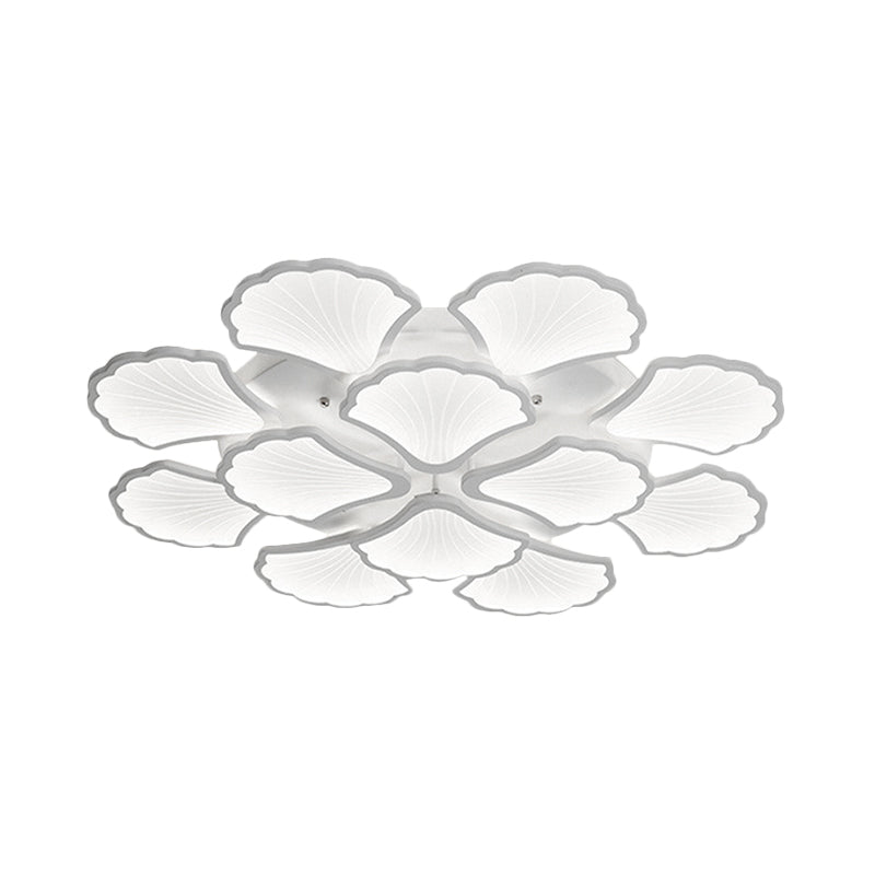 3/5/9 - Light Led Flush Ceiling Light With Ginkgo Leaf Acrylic Shade - White Lighting Fixture In