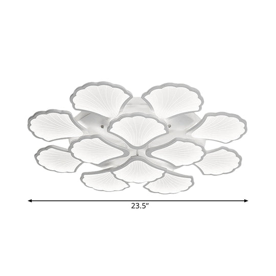 3/5/9 - Light Led Flush Ceiling Light With Ginkgo Leaf Acrylic Shade - White Lighting Fixture In