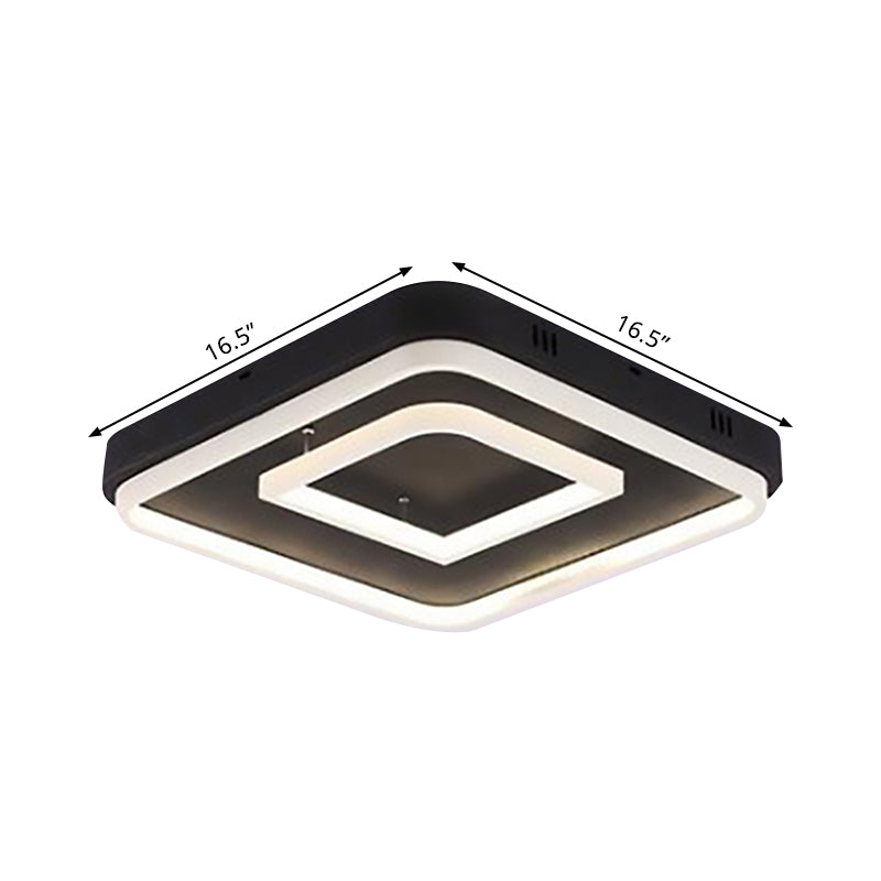 Square Acrylic Led Ceiling Light Fixture - 16.5/20.5/24.5 Wide Modern Semi Mount Warm/White Black