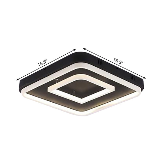 Square Acrylic Led Ceiling Light Fixture - 16.5/20.5/24.5 Wide Modern Semi Mount Warm/White Black
