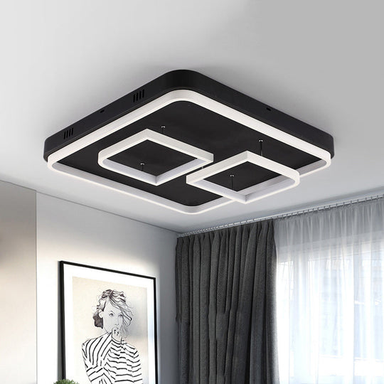 Square Acrylic Led Ceiling Light Fixture - 16.5/20.5/24.5 Wide Modern Semi Mount Warm/White Black
