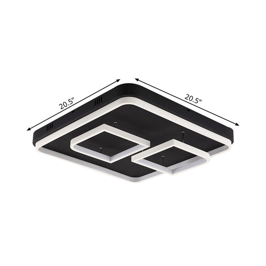 Square Acrylic Led Ceiling Light Fixture - 16.5/20.5/24.5 Wide Modern Semi Mount Warm/White Black