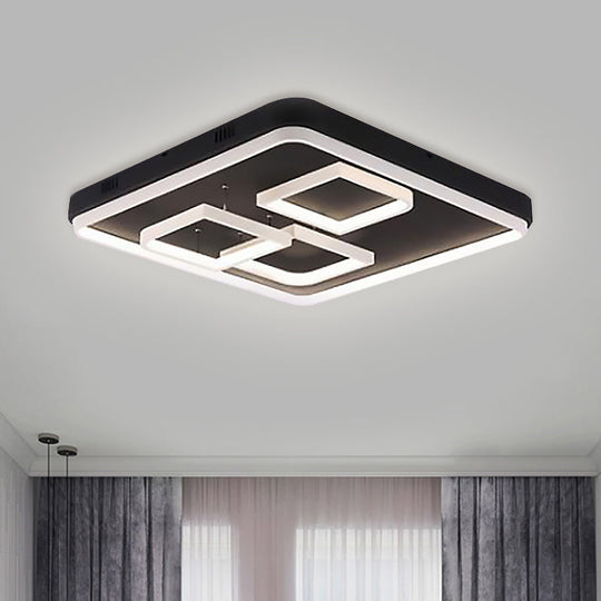 Square Acrylic Led Ceiling Light Fixture - 16.5/20.5/24.5 Wide Modern Semi Mount Warm/White Black