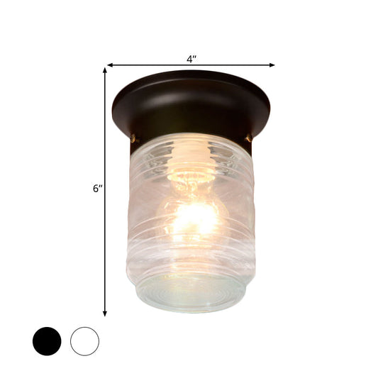 Modern Hand Blown Glass 1 - Light Cylinder Flush Mount Ceiling Light In White/Black