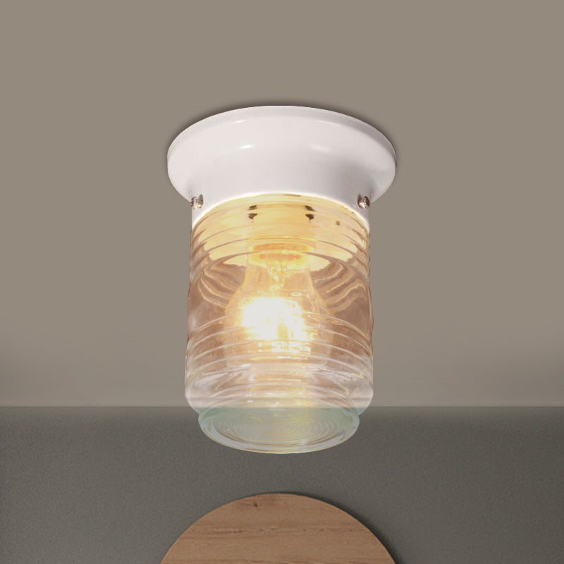 Modern Hand Blown Glass 1 - Light Cylinder Flush Mount Ceiling Light In White/Black