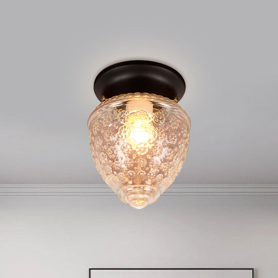 Modern Acorn Shape Flush Mount Clear Glass Light Fixture With 1 White/Black