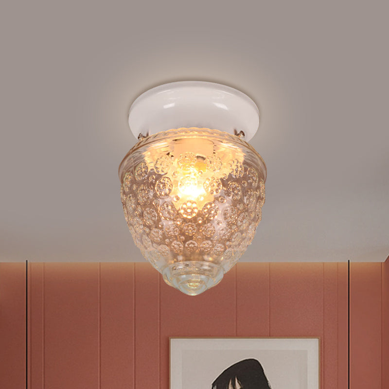 Modern Acorn Shape Flush Mount Clear Glass Light Fixture With 1 White/Black