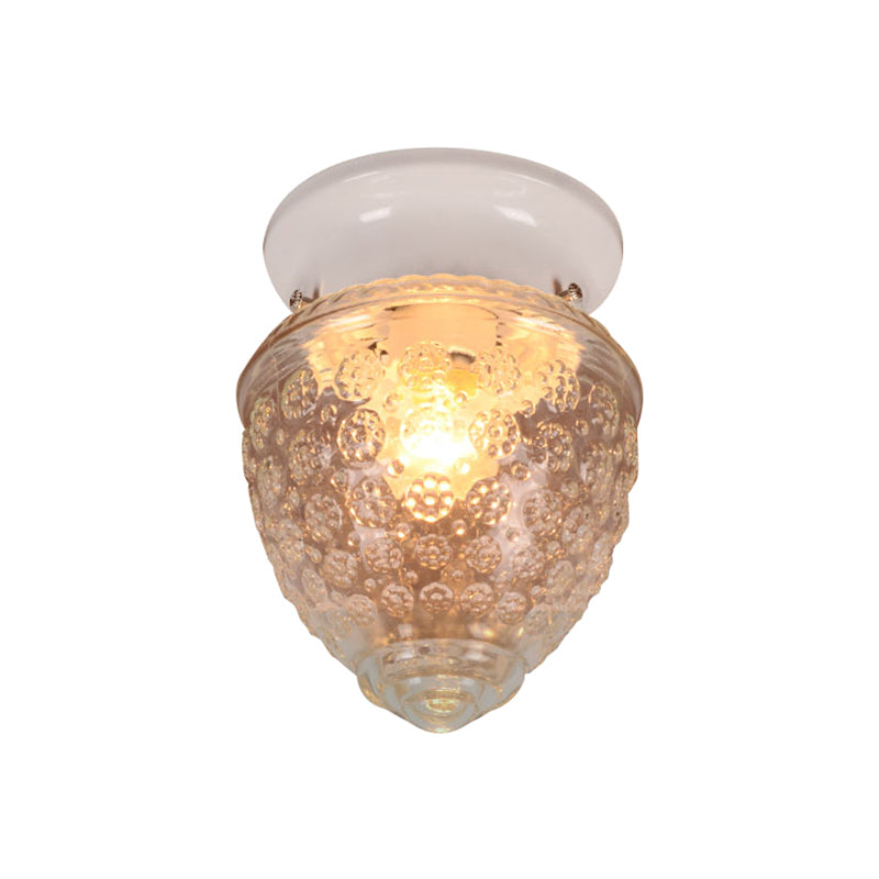 Modern Acorn Shape Flush Mount Clear Glass Light Fixture With 1 White/Black