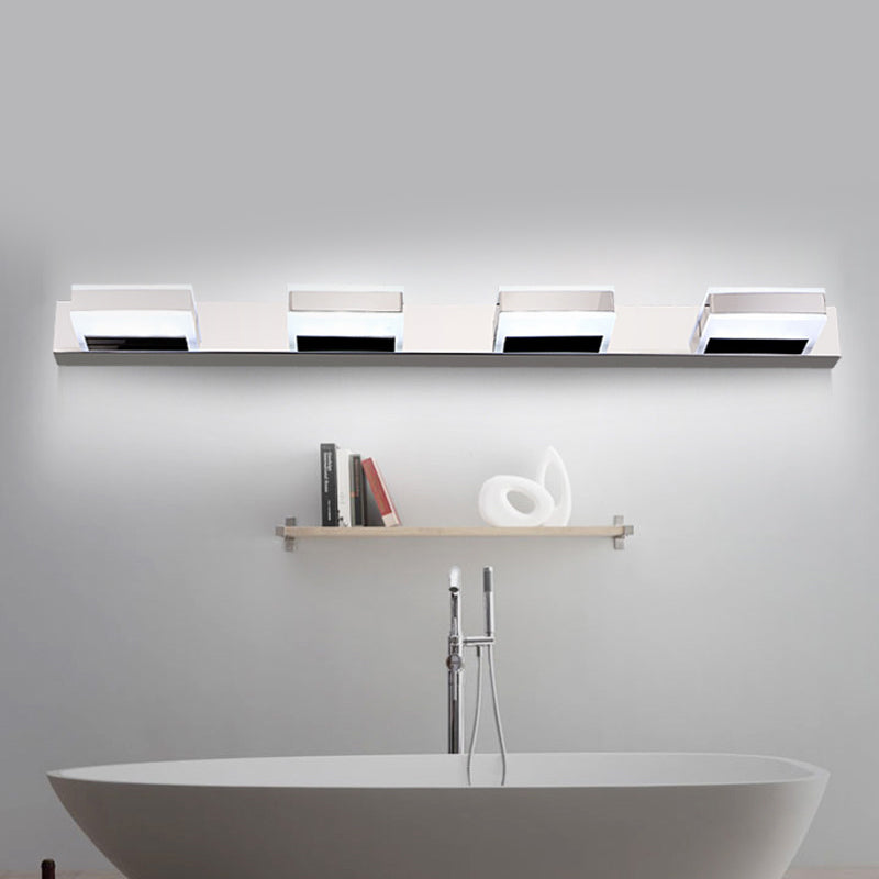 Modern Square Acrylic Vanity Light With Chrome Wall Mount - Available In 1-4 Lights 4 /