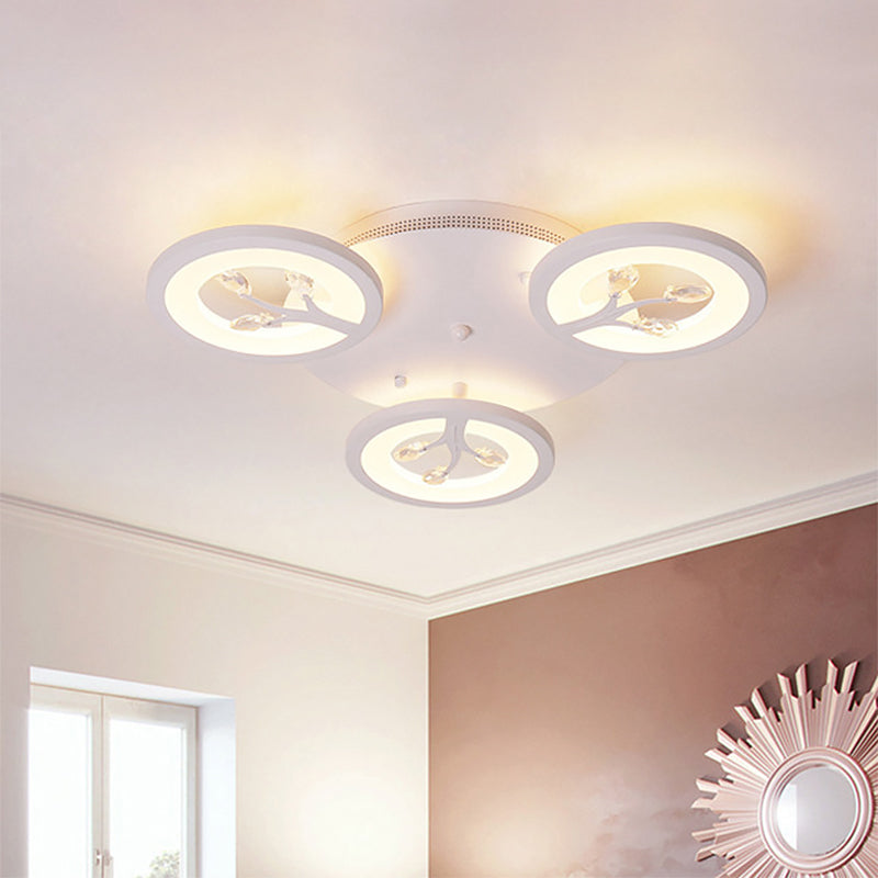 Modern Acrylic Tree Flush Mount Ceiling Light With Led And Crystal Accents - 3/6/9 - Light Fixture