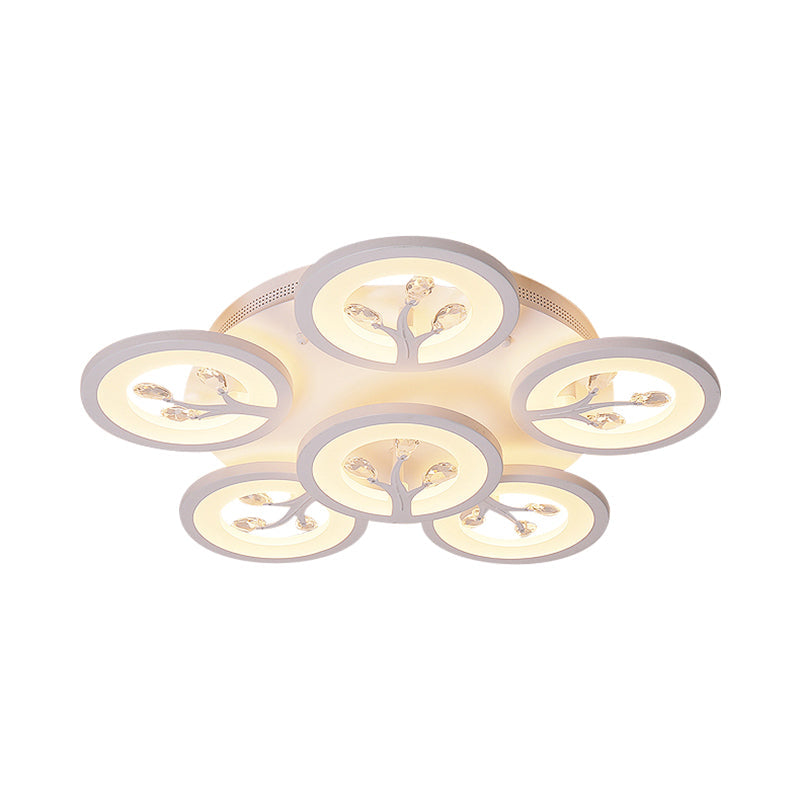 Modern Acrylic Tree Flush Mount Ceiling Light With Led And Crystal Accents - 3/6/9 - Light Fixture