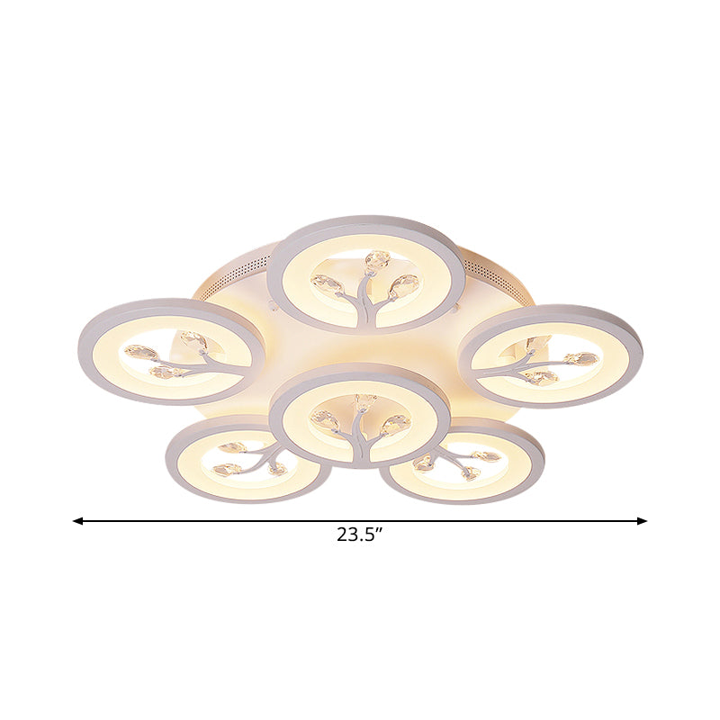 Modern Acrylic Tree Flush Mount Ceiling Light With Led And Crystal Accents - 3/6/9 - Light Fixture
