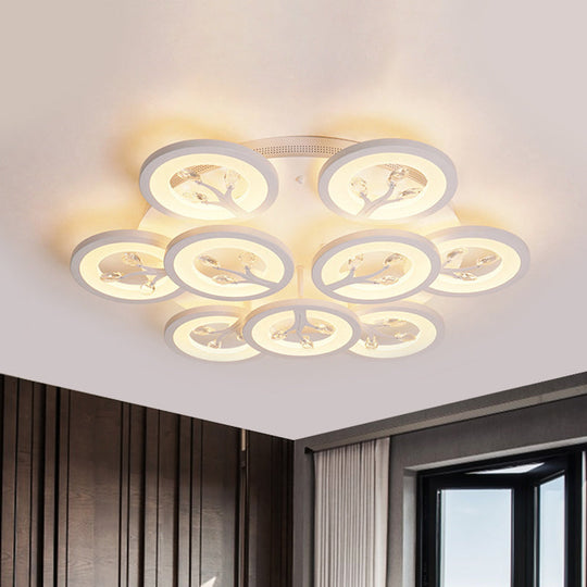 Modern Acrylic Tree Flush Mount Ceiling Light With Led And Crystal Accents - 3/6/9 - Light Fixture