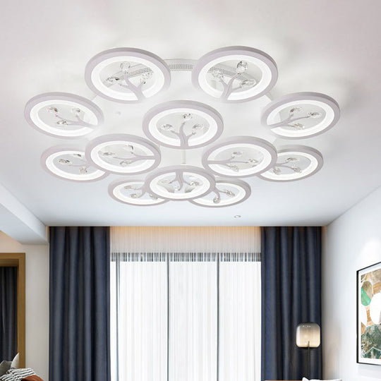 Modern Acrylic Tree Flush Mount Ceiling Light With Led And Crystal Accents - 3/6/9 - Light Fixture