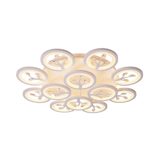 Modern Acrylic Tree Flush Mount Ceiling Light With Led And Crystal Accents - 3/6/9 - Light Fixture