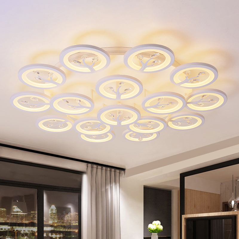 Modern Acrylic Tree Flush Mount Ceiling Light With Led And Crystal Accents - 3/6/9 - Light Fixture