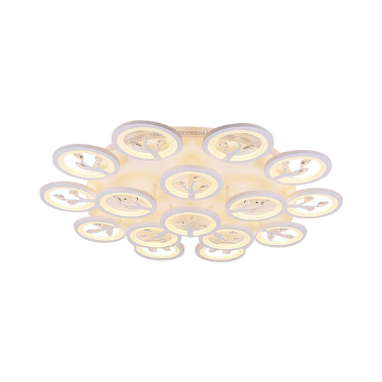 Modern Acrylic Tree Flush Mount Ceiling Light With Led And Crystal Accents - 3/6/9 - Light Fixture