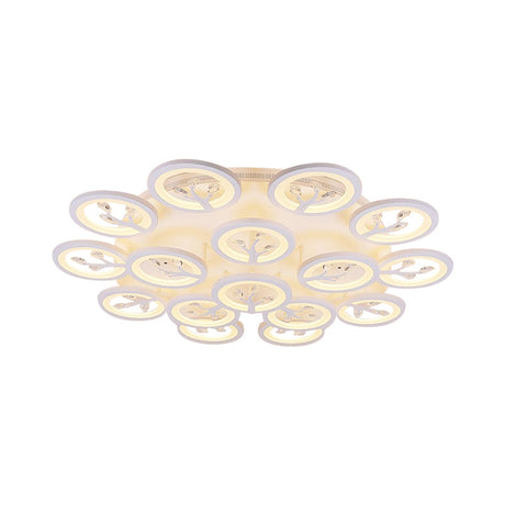 Modern Acrylic Tree Flush Mount Ceiling Light With Led And Crystal Accents - 3/6/9-Light Fixture In