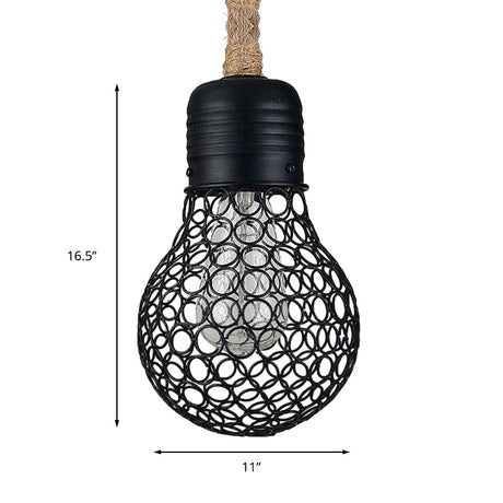 Industrial Metal Hanging Pendant Light With Mesh Screen - Black Bulb Shade For Restaurant Ceiling