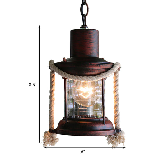 Coastal Kerosene Pendant Light - Antique Brass/Copper Clear Glass 6’/8.5’ Wide