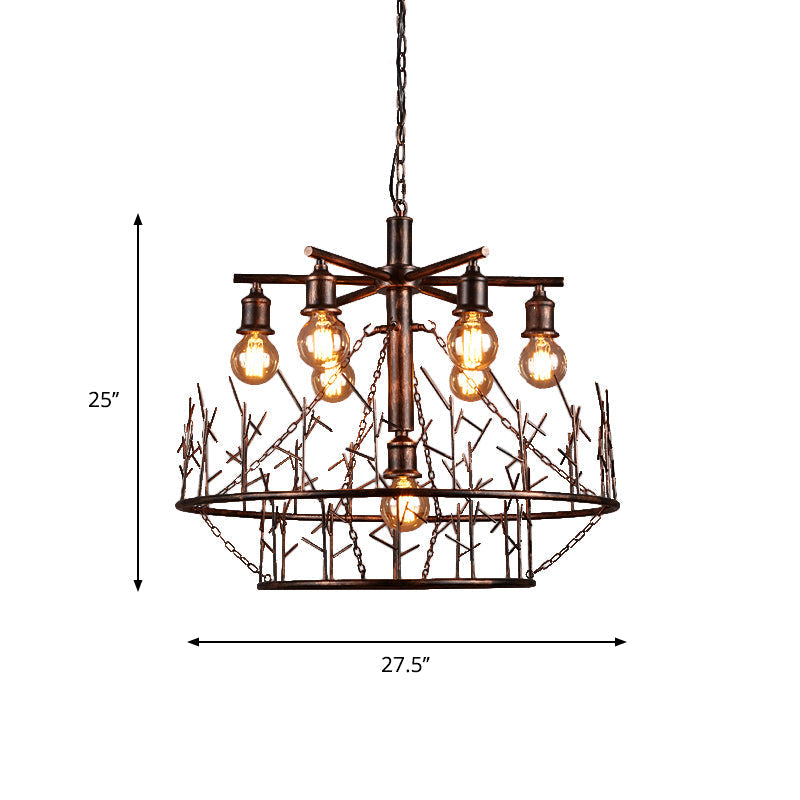 Retro Loft Metal Sputnik Chandelier Pendant Light - 7 Open Bulb Design In Copper 39’ Chain