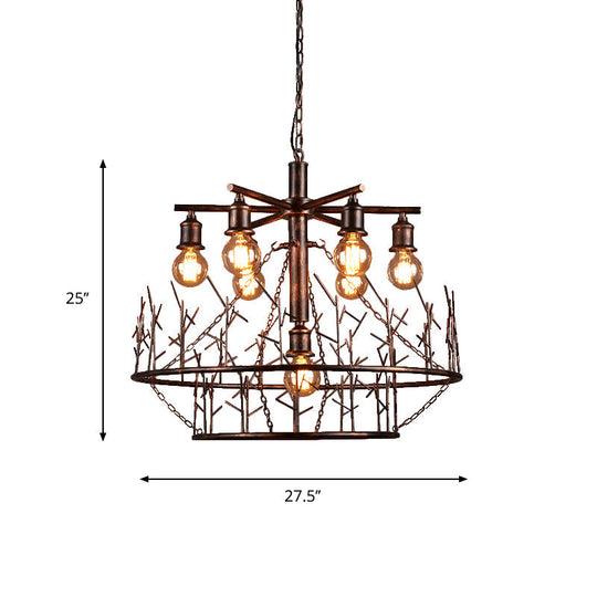 Retro Loft Metal Sputnik Chandelier Pendant Light - 7 Open Bulb Design In Copper 39’ Chain