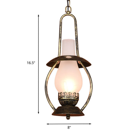 Farmhouse Milk Glass Pendant Ceiling Light - Brass Kerosene Lighting Fixture For Restaurants