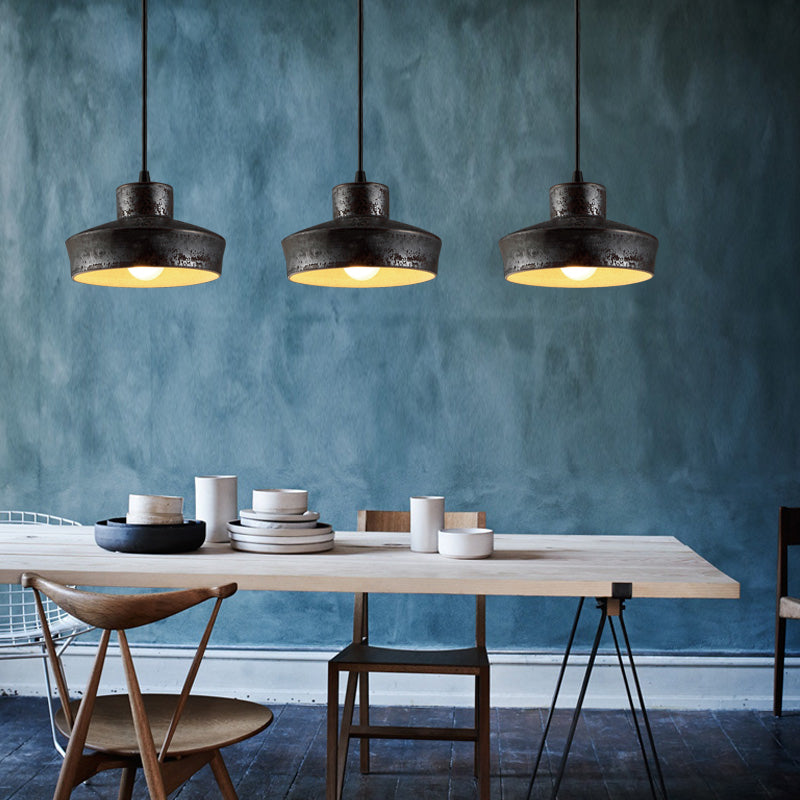 Industrial Style Iron Pendant Light Fixture - 4-Light Aged Black Shade Indoor Hanging Lighting