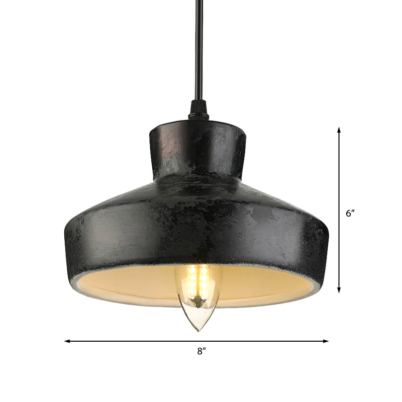 Iron Pendant Lighting With 4 Aged Black Shades - Industrial Style Indoor Hanging Light