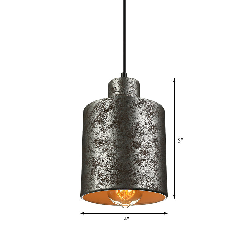 Iron Pendant Lighting With 4 Aged Black Shades - Industrial Style Indoor Hanging Light