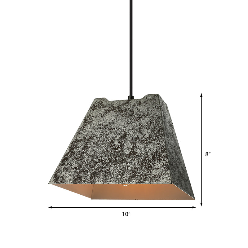 Iron Pendant Lighting With 4 Aged Black Shades - Industrial Style Indoor Hanging Light