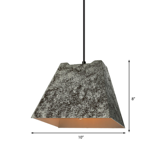 Iron Pendant Lighting With 4 Aged Black Shades - Industrial Style Indoor Hanging Light