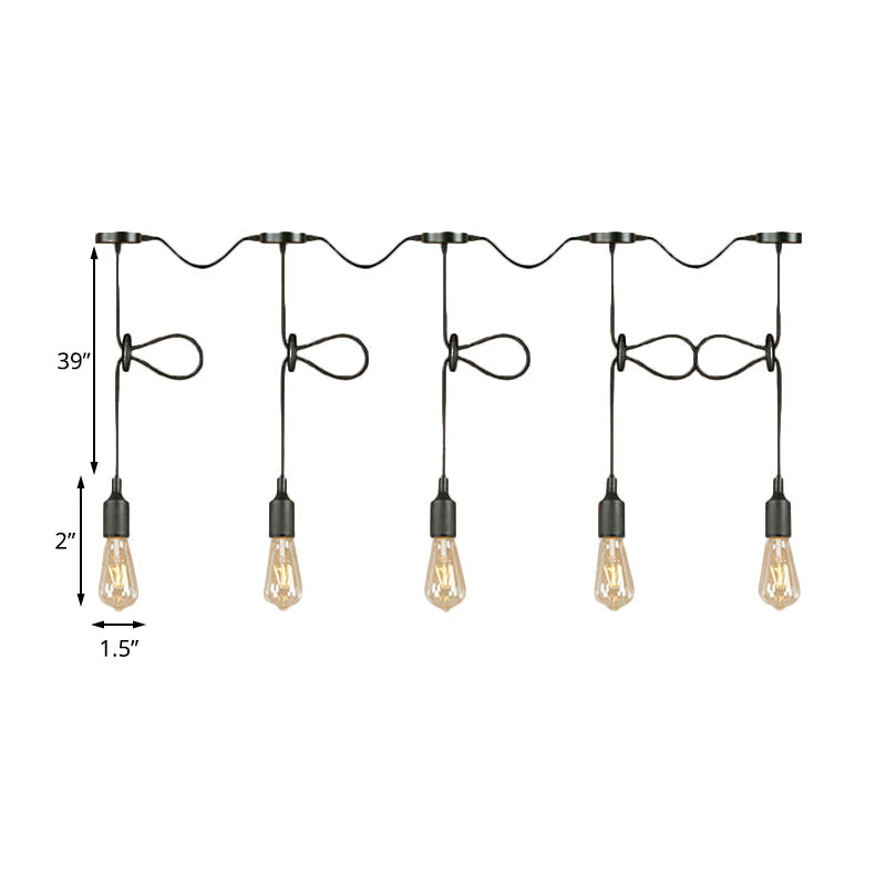 Adjustable Cord Industrial Black Metal Ceiling Light Fixture With 3/5/7-Light Bare Bulb Pendant