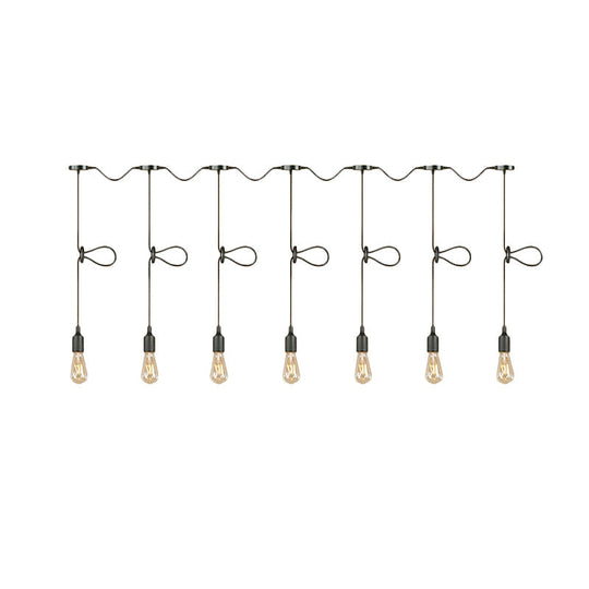 Adjustable Cord Industrial Black Metal Ceiling Light Fixture With 3/5/7-Light Bare Bulb Pendant