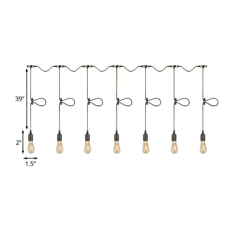 Adjustable Cord Industrial Black Metal Ceiling Light Fixture With 3/5/7-Light Bare Bulb Pendant