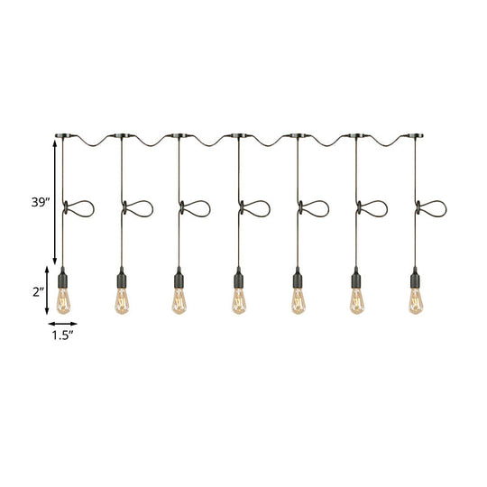 Adjustable Cord Industrial Black Metal Ceiling Light Fixture With 3/5/7-Light Bare Bulb Pendant