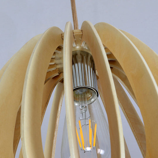 Curved Wood Pendant Ceiling Light For Contemporary Dining Room - Beige 1-Light