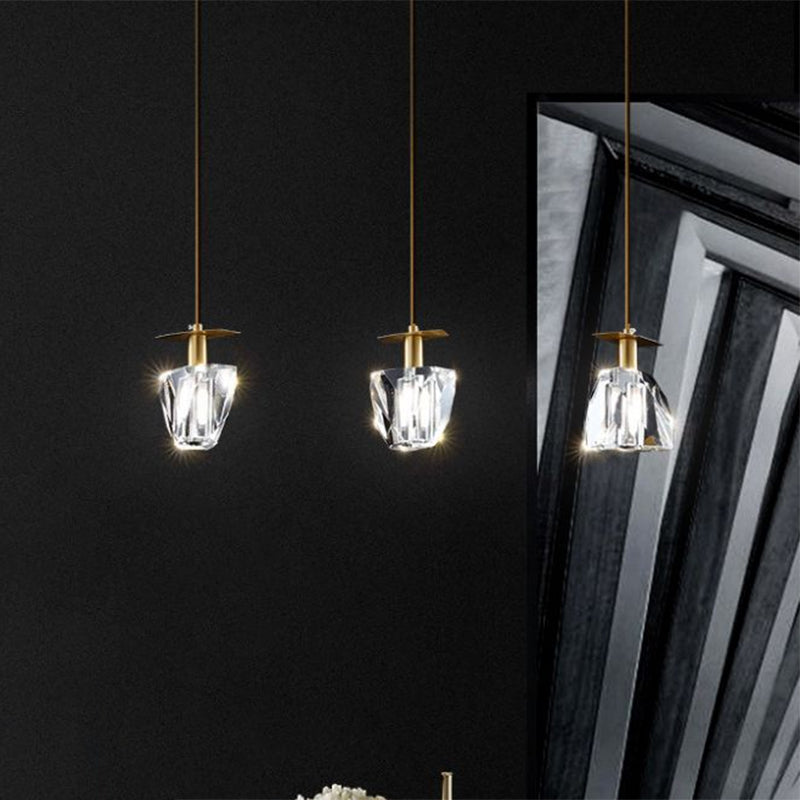 Contemporary Beveled Crystal Pendant Light Kit - Clear 3 Heads Irregular Cube Design