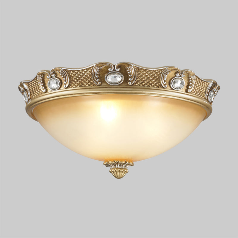 Traditional Beige Opal Glass Flush Ceiling Light Fixture 2/3 Bulbs Domed Mount 14’/18’ Width