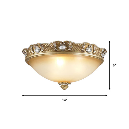 Traditional Beige Opal Glass Flush Ceiling Light Fixture 2/3 Bulbs Domed Mount 14’/18’ Width