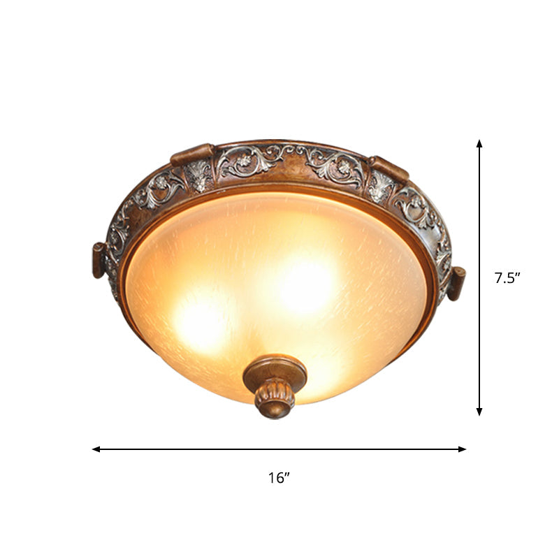 Opal Glass Dome Ceiling Light Retro Style With Carved Flower 3/5-Bulb Brown 16/19.5/21.5 Width