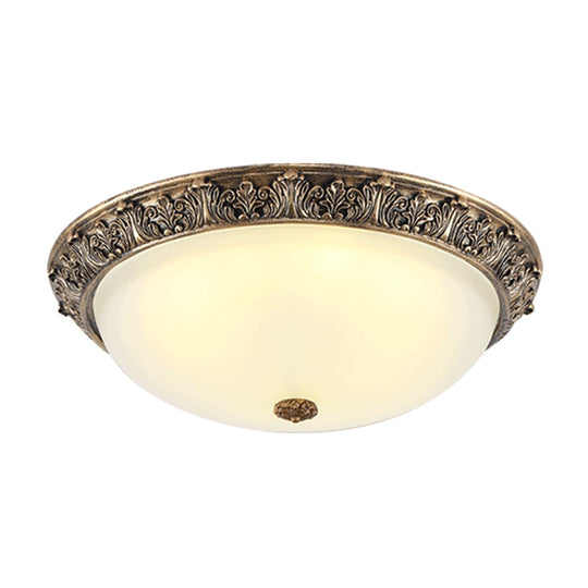 Milky Glass Ceiling Mount With White/Golden Bronze Flush Light And 2 - Bulbs For Countryside Homes