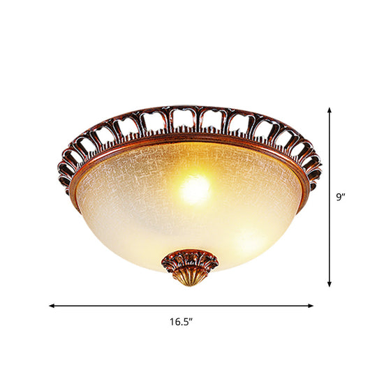 Opal Glass Domed Flush Lamp Countryside Ceiling Mounted Fixture - Brown (13’/16.5’ Wide)